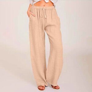 Lightweight Summer Casual Wide Leg Drawstring Beach Pants with Pockets 3XL - NEW